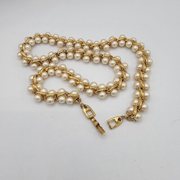 Vintage Napier Double Strand Faux Pearl Gold-tone Link Necklace - Picture 7 of 7